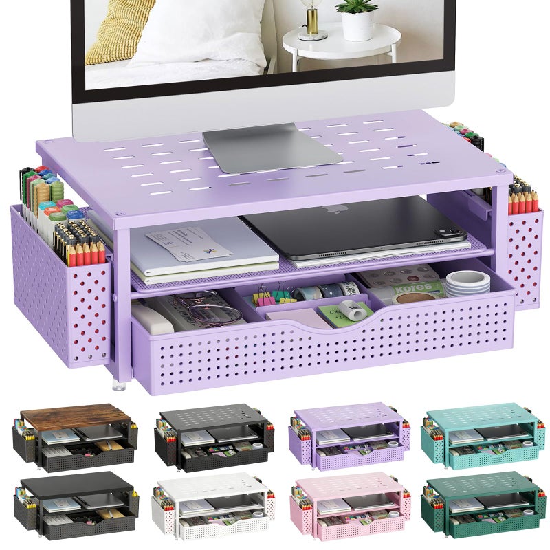 gianotter Desk Organizers and Accessories, Monitor Stand with Drawer and 2 Pen Holder, Purple Desk Accessories, Computer Stand Suitable for Offices and Dormitories (Purple) - Image 1