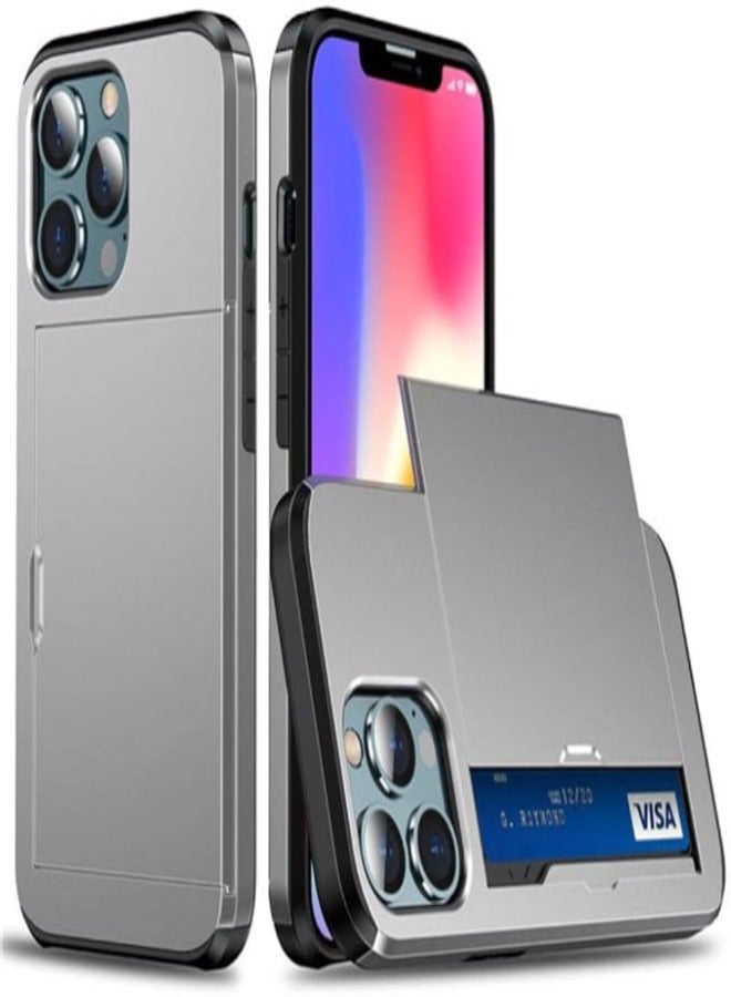 AROAQ Sliding Card Slot Phone Case with 360° Rotating Stand & Camera Protection – Compatible with iPhone 16 Pro Max, iPhone 15/15 Plus, iPhone 14/14 Pro Max, iPhone 13/13 Pro Max, iPhone 12/12 Pro/12 Pro Max, iPhone 11/11 Pro - Gray - Image 1
