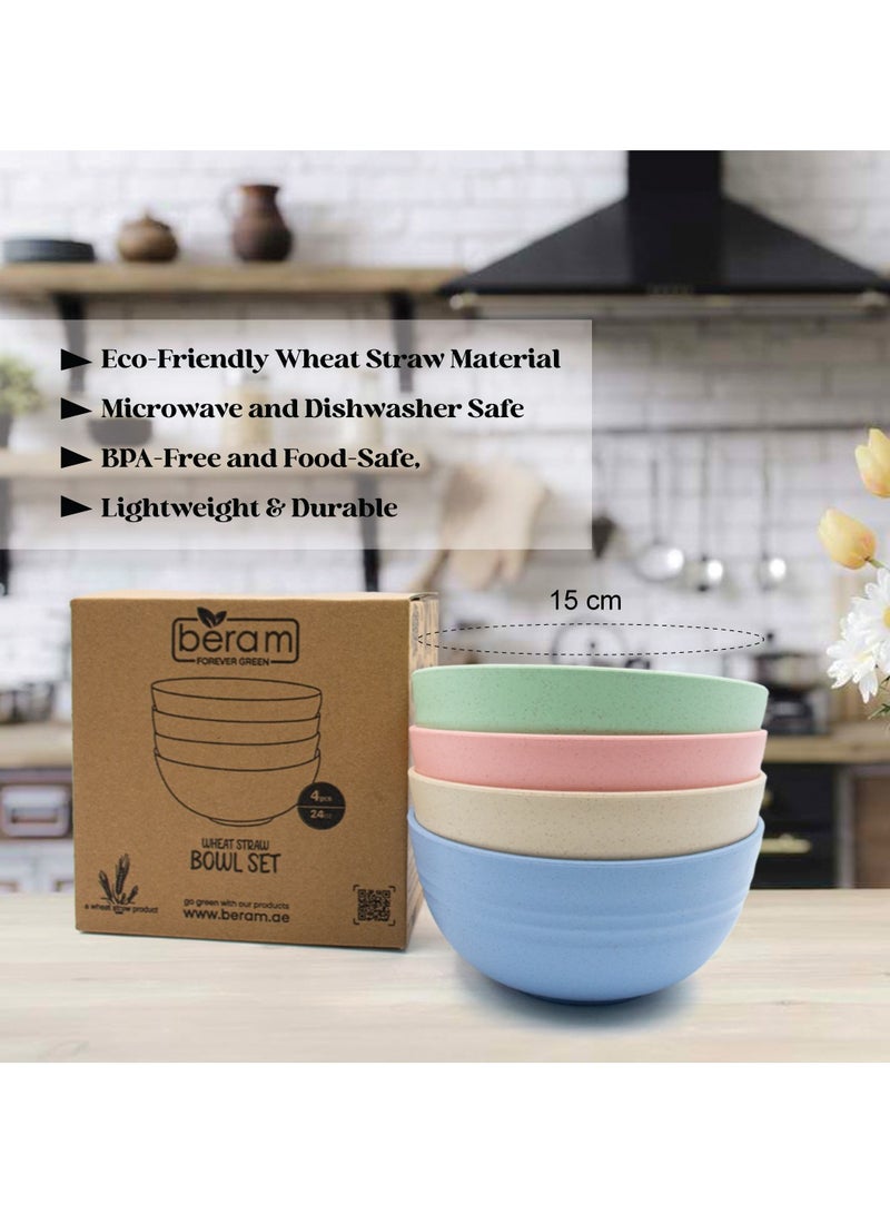 Beram Wheat Straw 15cm Bowls, Set of 4, Salad and Snack Bowls, Biodegradable, Natural & Unbreakable, Eco-Friendly, Lightweight, Microwave & Dishwasher Safe, For Cereal, Ice Cream, Snacks & More - Image 4
