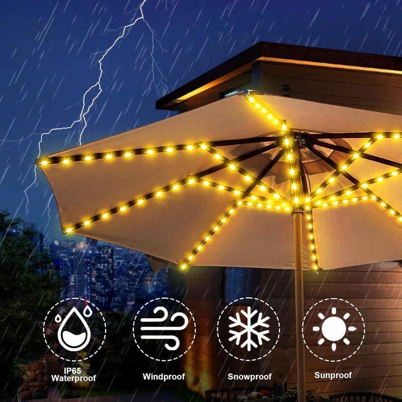 VOOKRY Solar Umbrella Lights Outdoor, Waterproof Solar Powered Patio Umbrella Lights Cordless 8 Modes LED Umbrella Patio Lights for Beach Tent Camping Garden Party Decoration(Warm White) - Image 3