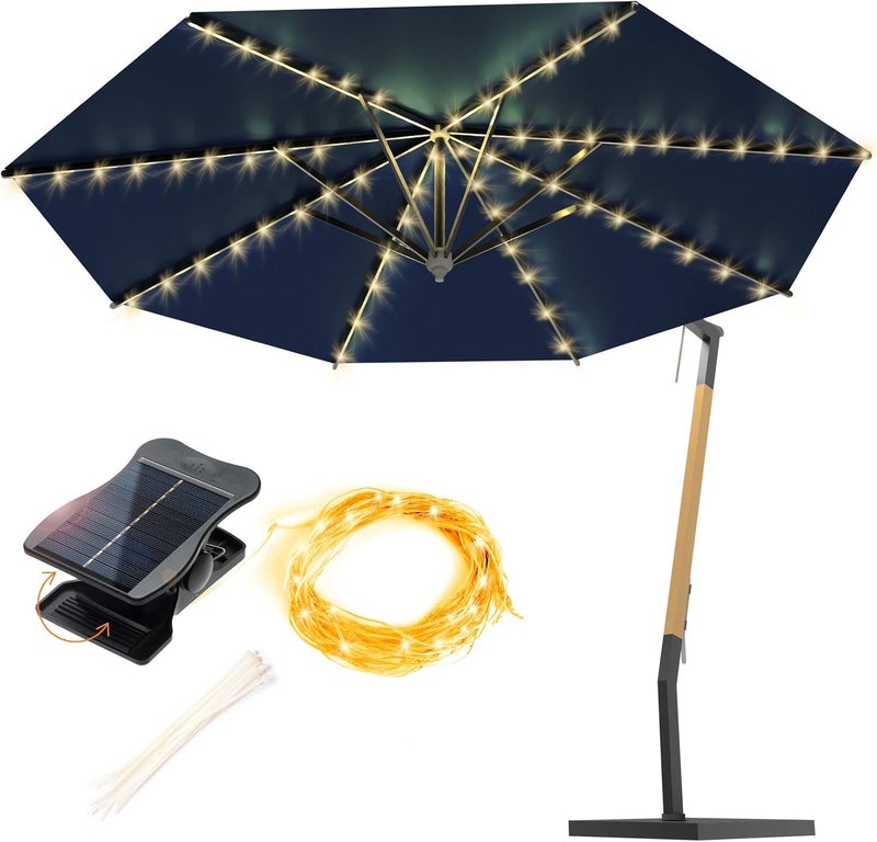 VOOKRY Solar Umbrella Lights Outdoor, Waterproof Solar Powered Patio Umbrella Lights Cordless 8 Modes LED Umbrella Patio Lights for Beach Tent Camping Garden Party Decoration(Warm White) - Image 1