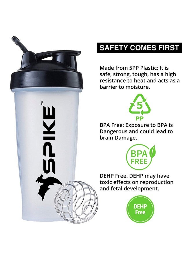 Spike SPIKE Protein Shaker Bottle for Whey Protein Mix, Cycling, Gym water bottle with Stainless Steel Ball 700ml (Clear)  - Image 2