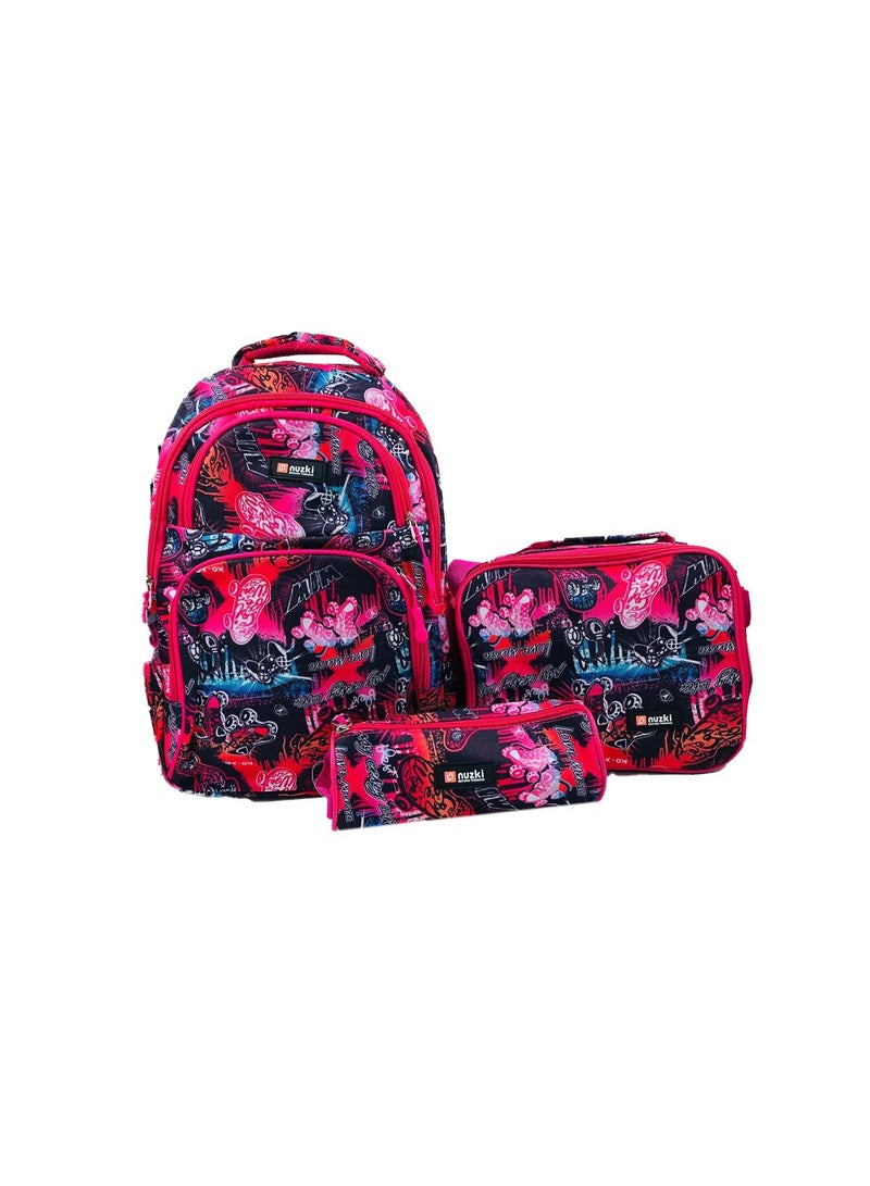 nuzki Nuzki Kids School Bag 3 Pcs/Set - Ultimate Student Backpack, Schoolbag, Pencil Case, and Lunch Bag Combo for Trendy Students  - Image 1