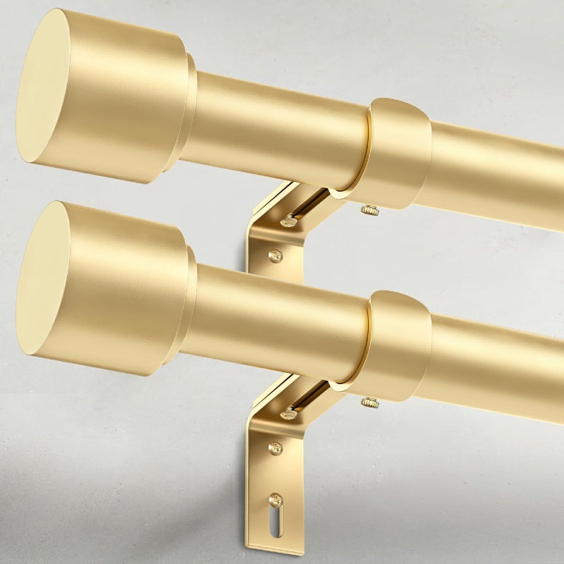 GEEBOBO 2 Pack Gold Curtain Rods for Windows 48 to 84 Inch 1 Inch Adjustable Heavy Duty Easy Install Curtain Rods Set for Outdoor Patio Farmhouse Bedroom Living Room Gold30902 Pack