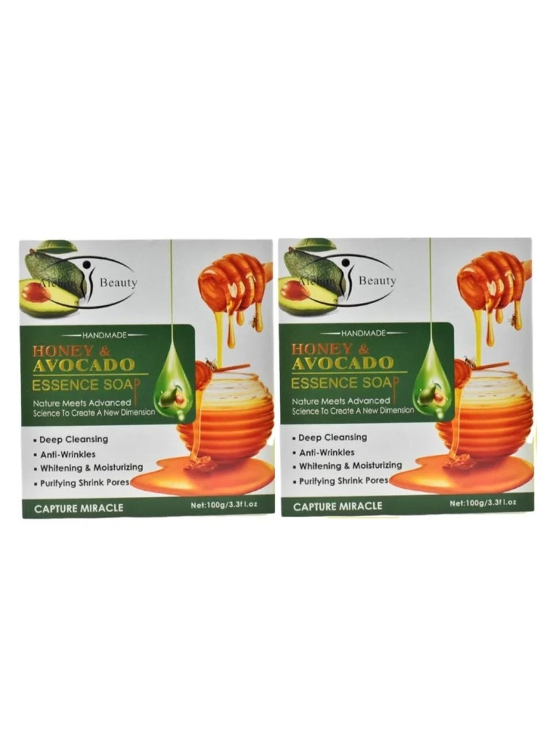 AICHUN 2pcs Aichun Beauty Handmade Honey & Avocado Essence Deep Cleansing Soap (100g) - Image 1