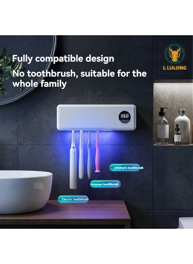 L LULONG Smart UV Toothbrush Sterilizer Holder Rechargeable Wall Mounted Bathroom Toothbrush Cleaner with 4 Slots Timer Drying and Storage Wireless Home Travel - Image 1