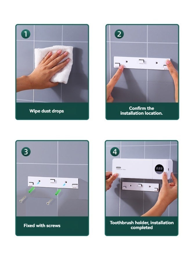 L LULONG Smart UV Toothbrush Sterilizer Holder Rechargeable Wall Mounted Bathroom Toothbrush Cleaner with 4 Slots Timer Drying and Storage Wireless Home Travel - Image 4