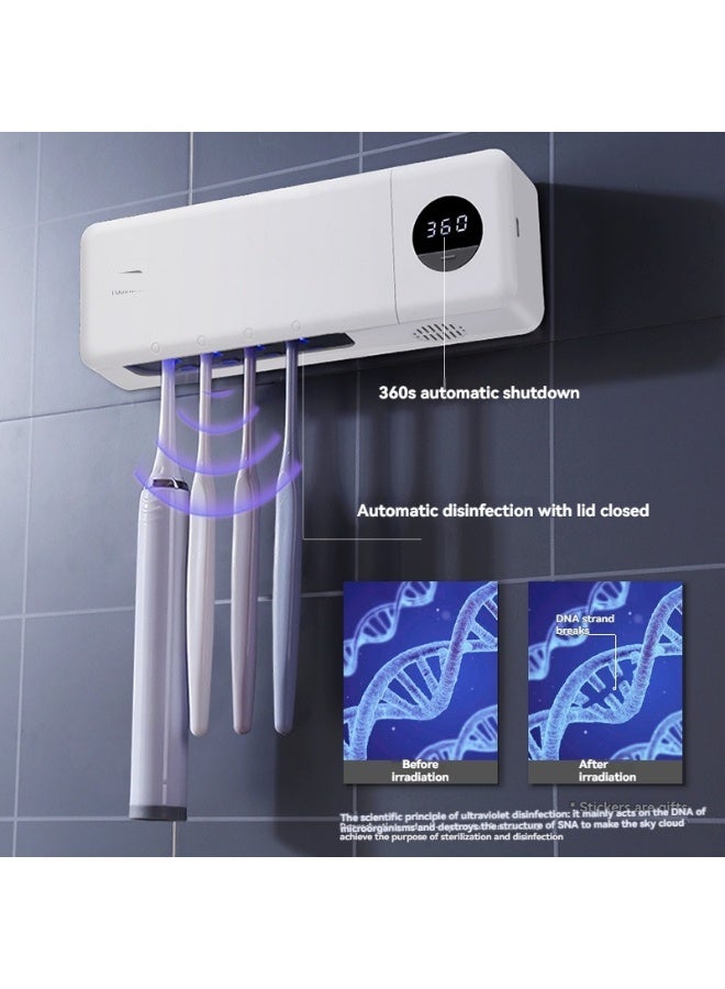 L LULONG Smart UV Toothbrush Sterilizer Holder Rechargeable Wall Mounted Bathroom Toothbrush Cleaner with 4 Slots Timer Drying and Storage Wireless Home Travel - Image 3