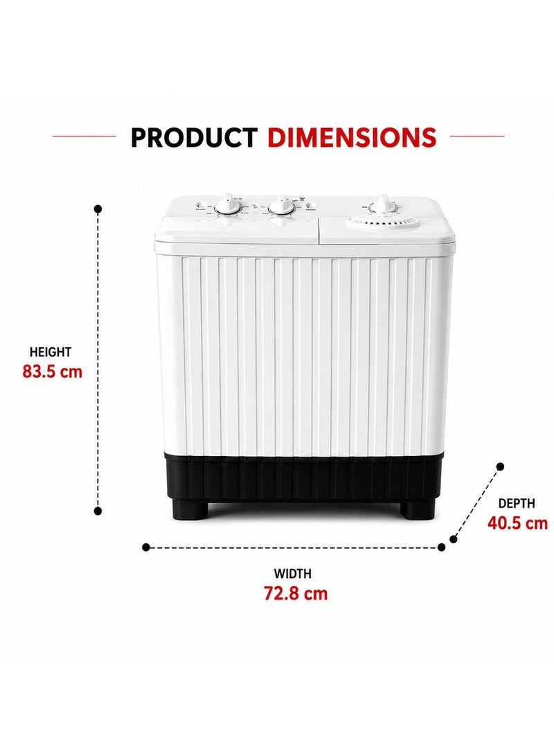 QLD Twin Tub Semi Automatic Washing Machine 10KG Wash Capacity 6KG Spin Capacity Top Load White QLWM-10K-TTW - Image 2