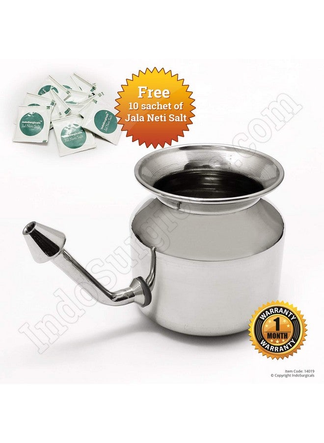 IS IndoSurgicals Stainless Steel Ayurvedic Jala Neti Pot For Sinus Congestion With 10 Sachet Of Salt Plus - Image 2