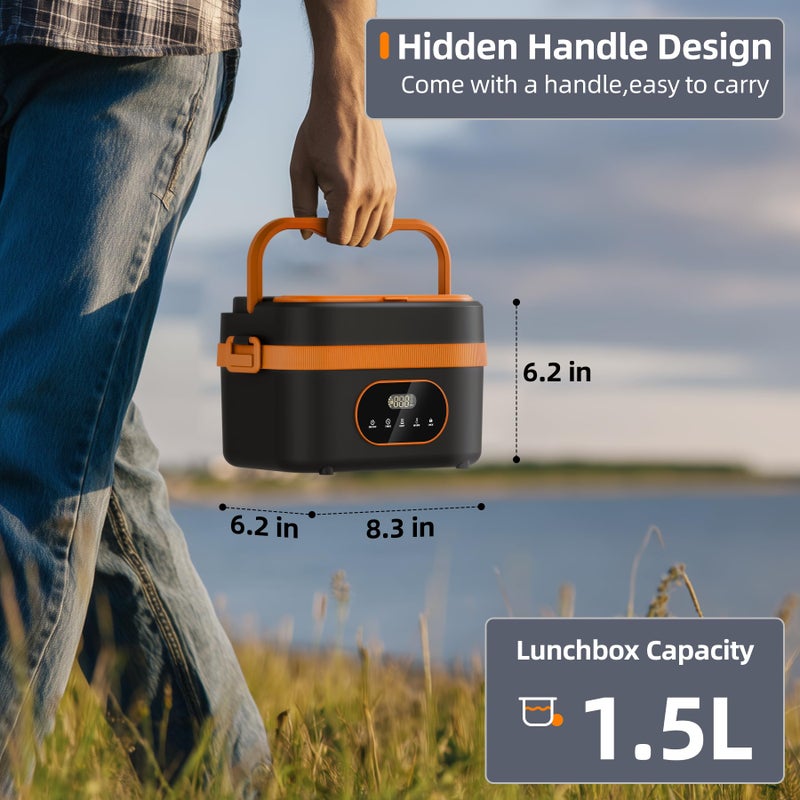 AYOUGE Heated Lunch Box, 16000mAh Cordless Electric, 1.5L Portable Self Heating Lunch Box for Adults, Rechargeable Food Warmer for Office, Picnic,Car Travel,Outdoor Use-Orange - Image 2