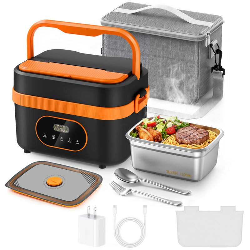 AYOUGE Heated Lunch Box, 16000mAh Cordless Electric, 1.5L Portable Self Heating Lunch Box for Adults, Rechargeable Food Warmer for Office, Picnic,Car Travel,Outdoor Use-Orange - Image 1
