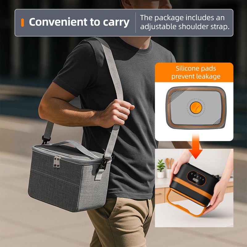 AYOUGE Heated Lunch Box, 16000mAh Cordless Electric, 1.5L Portable Self Heating Lunch Box for Adults, Rechargeable Food Warmer for Office, Picnic,Car Travel,Outdoor Use-Orange - Image 4