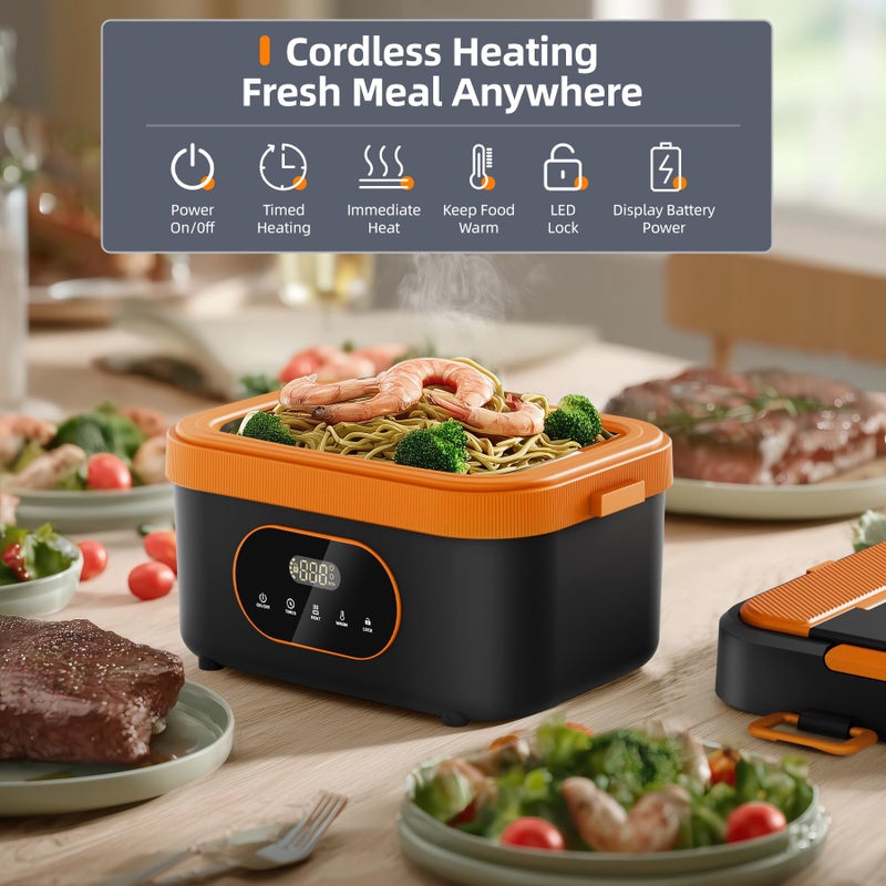 AYOUGE Heated Lunch Box, 16000mAh Cordless Electric, 1.5L Portable Self Heating Lunch Box for Adults, Rechargeable Food Warmer for Office, Picnic,Car Travel,Outdoor Use-Orange - Image 3
