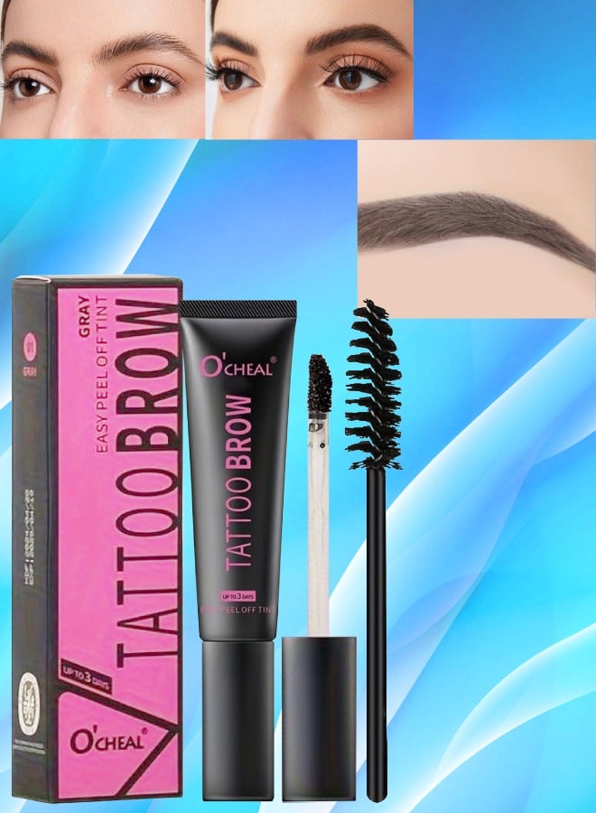 OCHEAL Tattoo Brow Peel Off Tint Waterproof Sweatproof 3 Days Long Lasting Peel Off Tattoo Brow Gel Peel Off Tint Eyebrow Gel with Mascara Brush and Three Eyebrow Shapes Eyebrow Glue Gray 01 - Image 1
