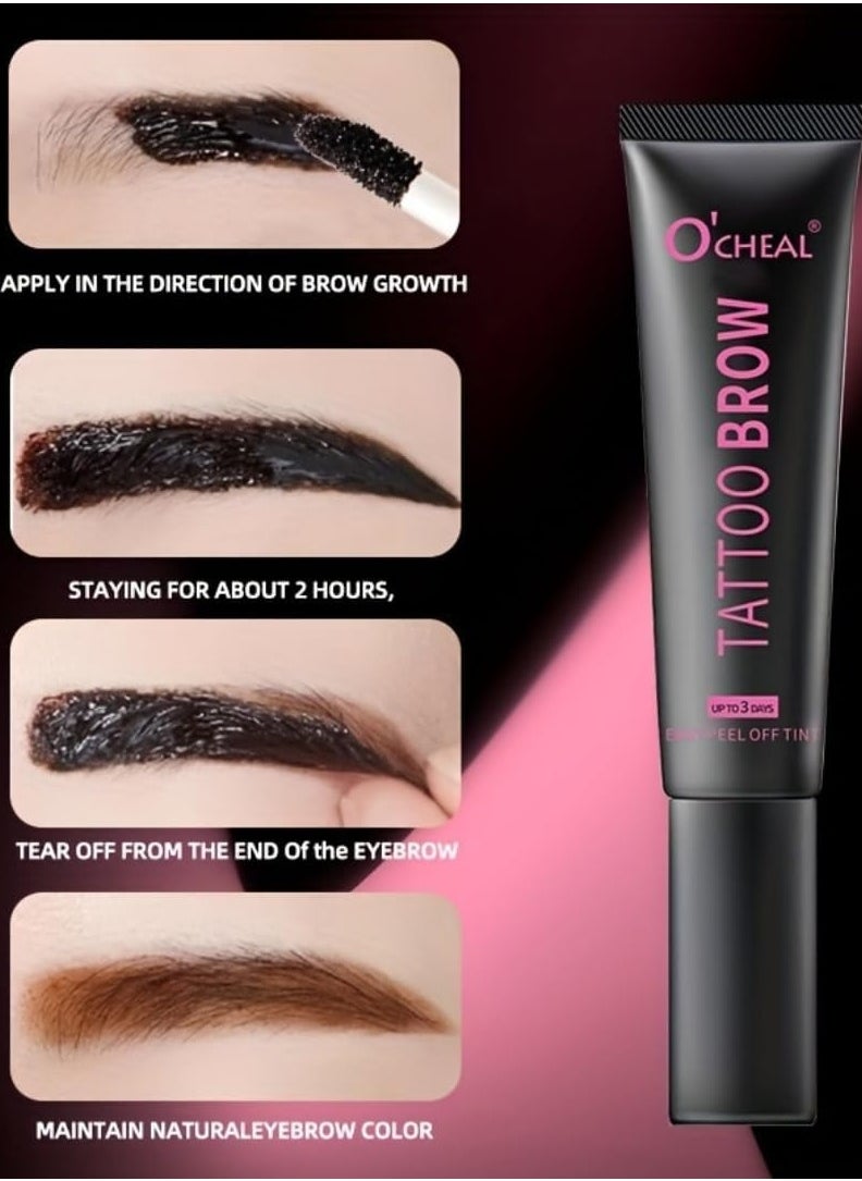 OCHEAL - Tattoo Brow Peel Off Tint Waterproof Sweatproof 3 Days Long Lasting Peel Off Tattoo Brow Gel Peel Off Tint Eyebrow Gel with Mascara Brush and Three Eyebrow Shapes Eyebrow Glue Gray 01 - Image 1