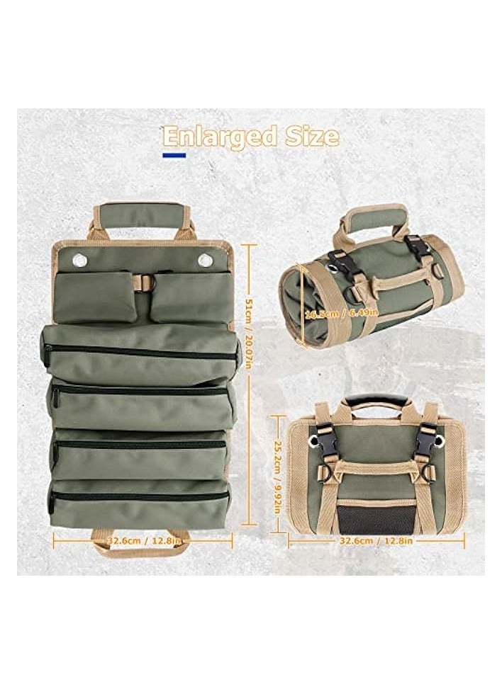 erorex Roll Up Tool Bag, Oxford Cloth Roll Tool Organizer with 4 Zipper Pockets and 2 Detachable Pouches Wrench Roll Up Pouch Bag Multi-Purpose Tool Roll Organizer for Mechanic Electrician  - Image 3