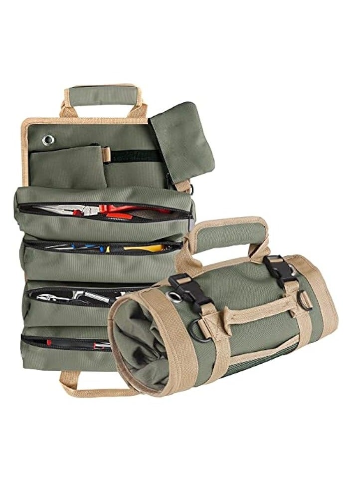 erorex Roll Up Tool Bag, Oxford Cloth Roll Tool Organizer with 4 Zipper Pockets and 2 Detachable Pouches Wrench Roll Up Pouch Bag Multi-Purpose Tool Roll Organizer for Mechanic Electrician  - Image 4