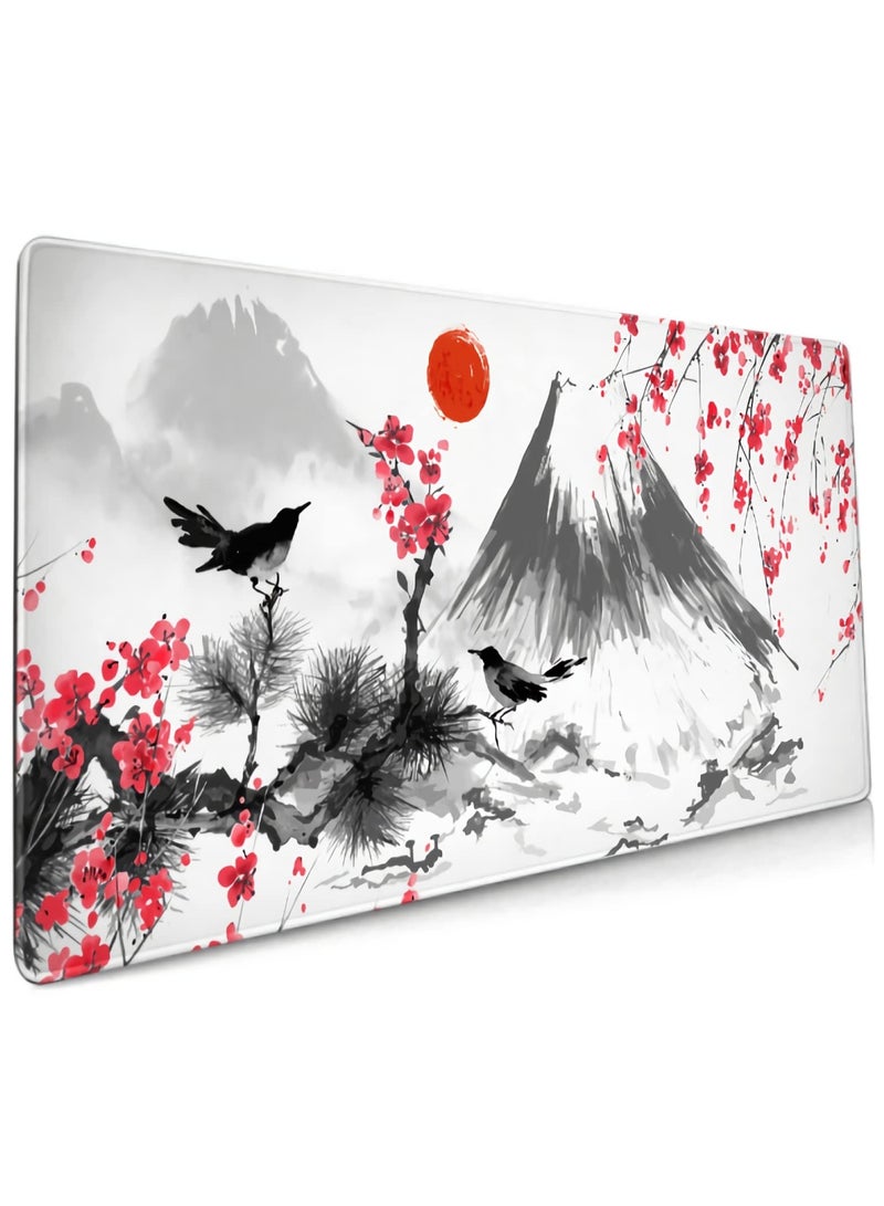 Excefore Mouse Pad, (80 x 30cm) Extended Large Mouse Mat Desk Pad, Stitched Edges Mousepad, Desk Mat Gaming Mat Non-Slip Rubber Base, XL Gaming Pad for Office & Home - Mountain Ink Painting  - Image 1