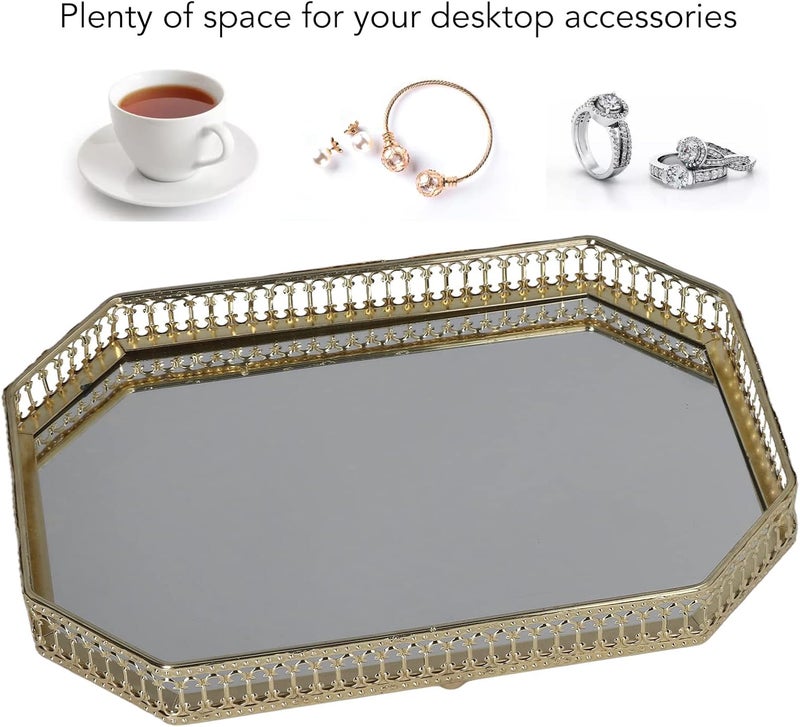 Gold Mirror Decorative Tray for Vanity, Dresser, Bathroom Counter, Mirror Tray Style Iron Large Decorative Geometric Shape Side Makeup for Bathroom Home - Image 4