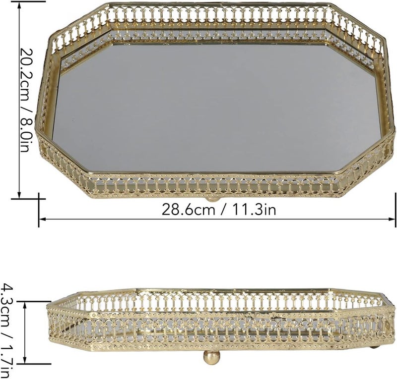 Gold Mirror Decorative Tray for Vanity, Dresser, Bathroom Counter, Mirror Tray Style Iron Large Decorative Geometric Shape Side Makeup for Bathroom Home - Image 5