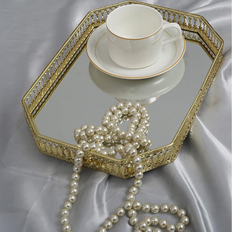 Gold Mirror Decorative Tray for Vanity, Dresser, Bathroom Counter, Mirror Tray Style Iron Large Decorative Geometric Shape Side Makeup for Bathroom Home - Image 3