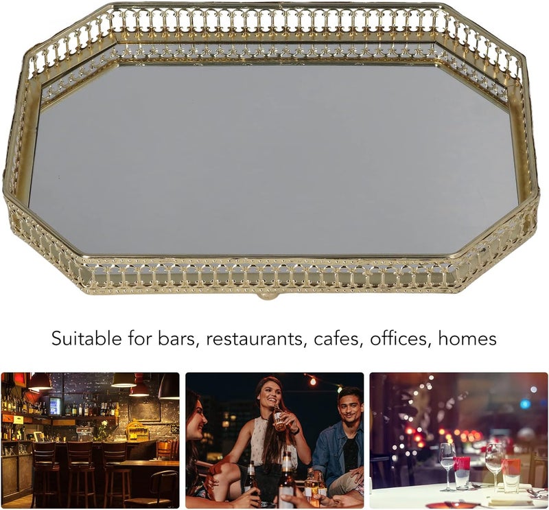 Gold Mirror Decorative Tray for Vanity, Dresser, Bathroom Counter, Mirror Tray Style Iron Large Decorative Geometric Shape Side Makeup for Bathroom Home - Image 2