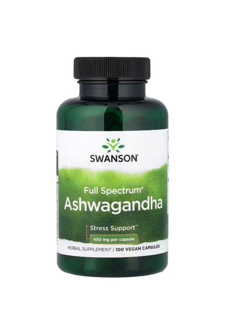 SWANSON Full Spectrum Ashwagandha 100 Vegan Capsules (450 mg per Capsule) - Image 1