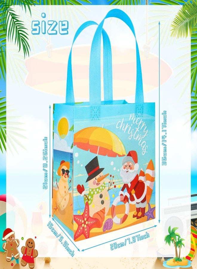 HOWAF 12 PCS Summer Christmas Decorations Gift Bags, Tropical Christmas Non-Woven Tote Bags with Handle Decoration, Beach Santa Goodie Bag for Hawaii Mele Kalikimaka Treat Bag - Image 3