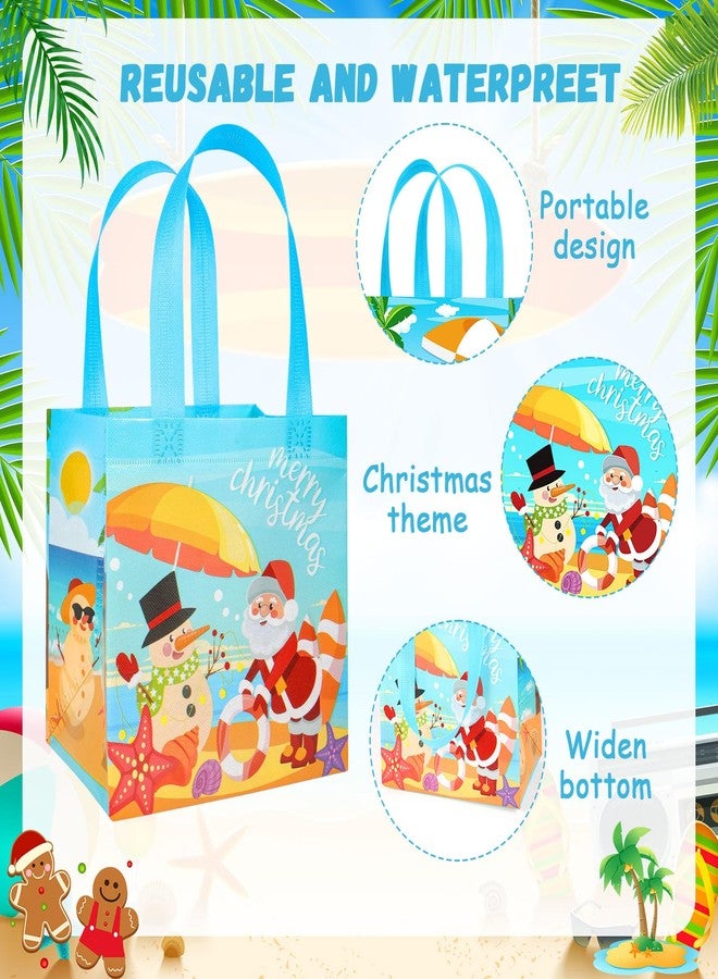 HOWAF 12 PCS Summer Christmas Decorations Gift Bags, Tropical Christmas Non-Woven Tote Bags with Handle Decoration, Beach Santa Goodie Bag for Hawaii Mele Kalikimaka Treat Bag - Image 2