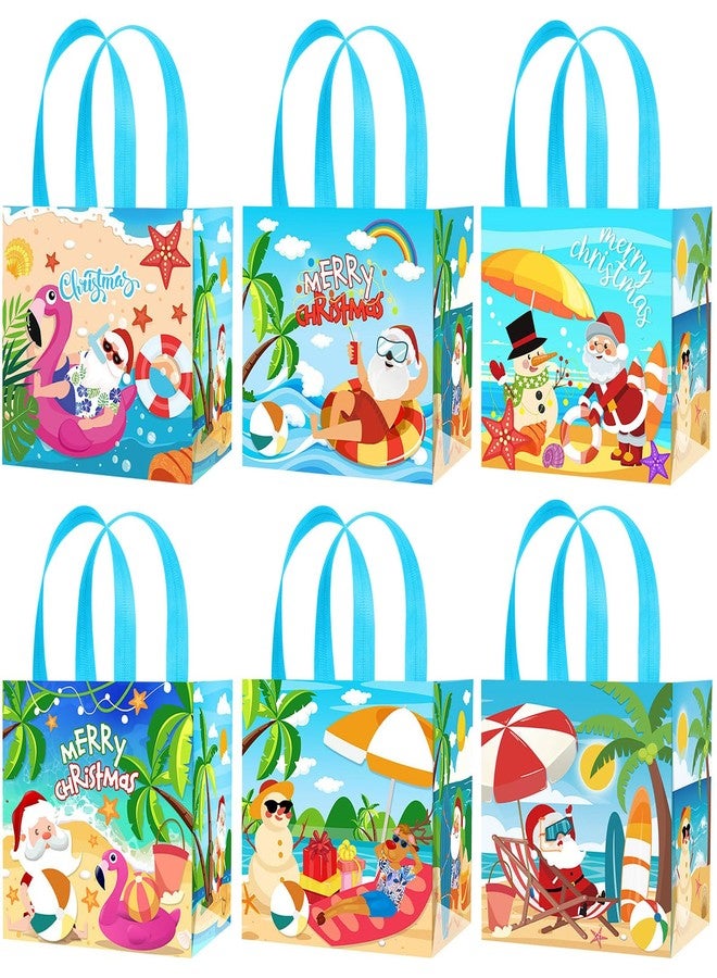 HOWAF 12 PCS Summer Christmas Decorations Gift Bags, Tropical Christmas Non-Woven Tote Bags with Handle Decoration, Beach Santa Goodie Bag for Hawaii Mele Kalikimaka Treat Bag - Image 1