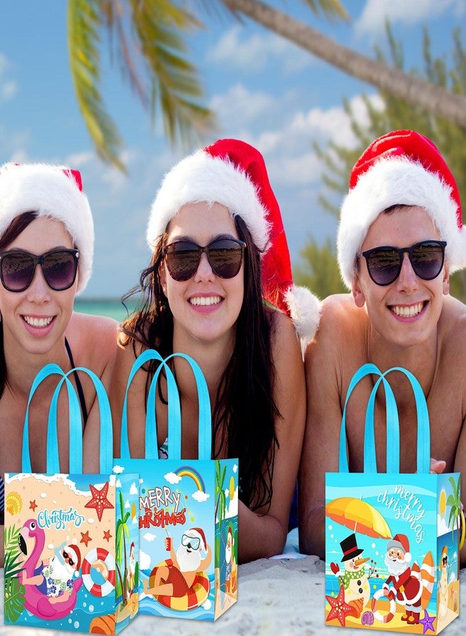 HOWAF 12 PCS Summer Christmas Decorations Gift Bags, Tropical Christmas Non-Woven Tote Bags with Handle Decoration, Beach Santa Goodie Bag for Hawaii Mele Kalikimaka Treat Bag - Image 5