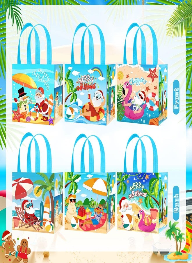 HOWAF 12 PCS Summer Christmas Decorations Gift Bags, Tropical Christmas Non-Woven Tote Bags with Handle Decoration, Beach Santa Goodie Bag for Hawaii Mele Kalikimaka Treat Bag - Image 4