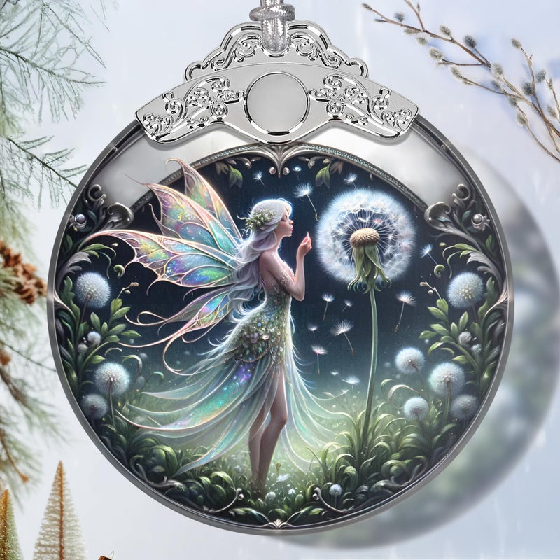 Stained Glass Dandelion Fairy Christmas Ornament  Holiday Home Decor  Tree Decoration  Gift Exchange Present Ideas