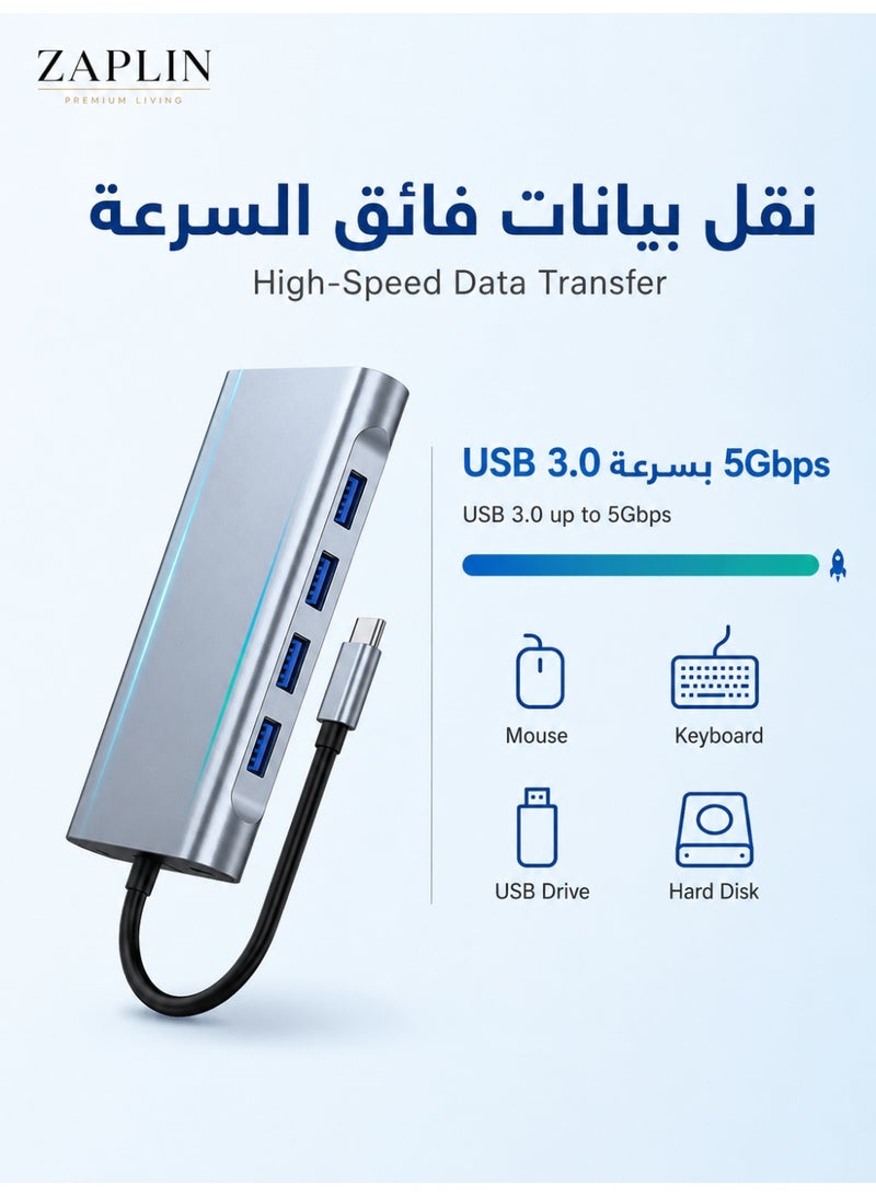 زابلين  USB C HUB USB C Adapter 11 in 1 Dongle with 4K HDMI VGA Type C PD USB3.0 RJ45 Ethernet SD/TF Card Reader 3.5mm AUX Docking Station Compatible with MacBook Pro/Air Other Type C Laptops Devices - Image 5