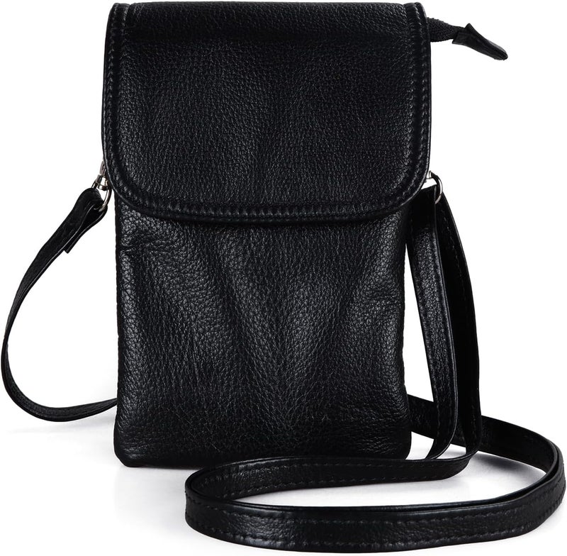 befen Genuine Leather Small Crossbody Bags for Women Cell Phone Bag Cross Body Purses,Silver Zipper - Image 1
