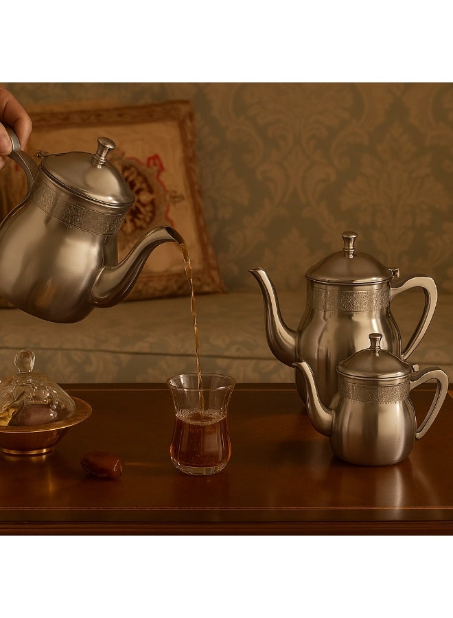 Squalo Agaydar tea pot set, made of 18/10 stainless steel, three different sizes (0.70 liters + 1 liter + 1.36 liters) - Image 1