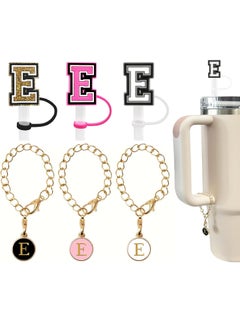 Mmmon 3PCS Straw Cover 10mm For Stanley Tumbler Cup Reusable Straw Cap Topper and 3 Initial Letter Charms E Handle Charm For Stanley 30 and 40 Oz Cup Tumbler  - Image 1
