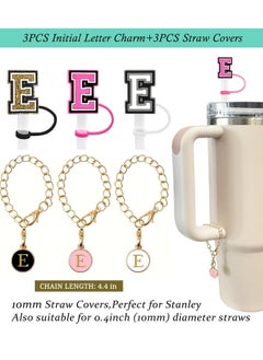 Mmmon 3PCS Straw Cover 10mm For Stanley Tumbler Cup Reusable Straw Cap Topper and 3 Initial Letter Charms E Handle Charm For Stanley 30 and 40 Oz Cup Tumbler  - Image 2