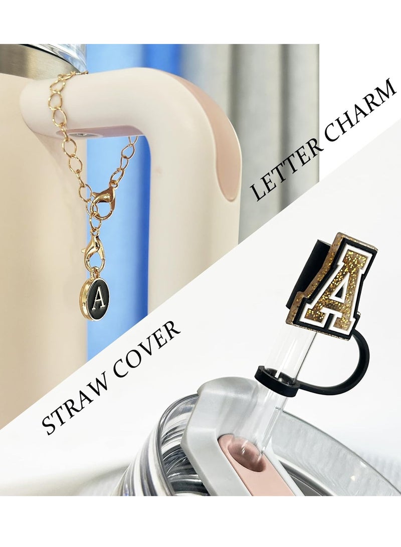 Mmmon 3PCS Straw Cover 10mm For Stanley Tumbler Cup Reusable Straw Cap Topper and 3 Initial Letter Charms E Handle Charm For Stanley 30 and 40 Oz Cup Tumbler - Image 3