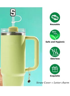 Mmmon 3PCS Straw Cover 10mm For Stanley Tumbler Cup Reusable Straw Cap Topper and 3 Initial Letter Charms E Handle Charm For Stanley 30 and 40 Oz Cup Tumbler  - Image 4