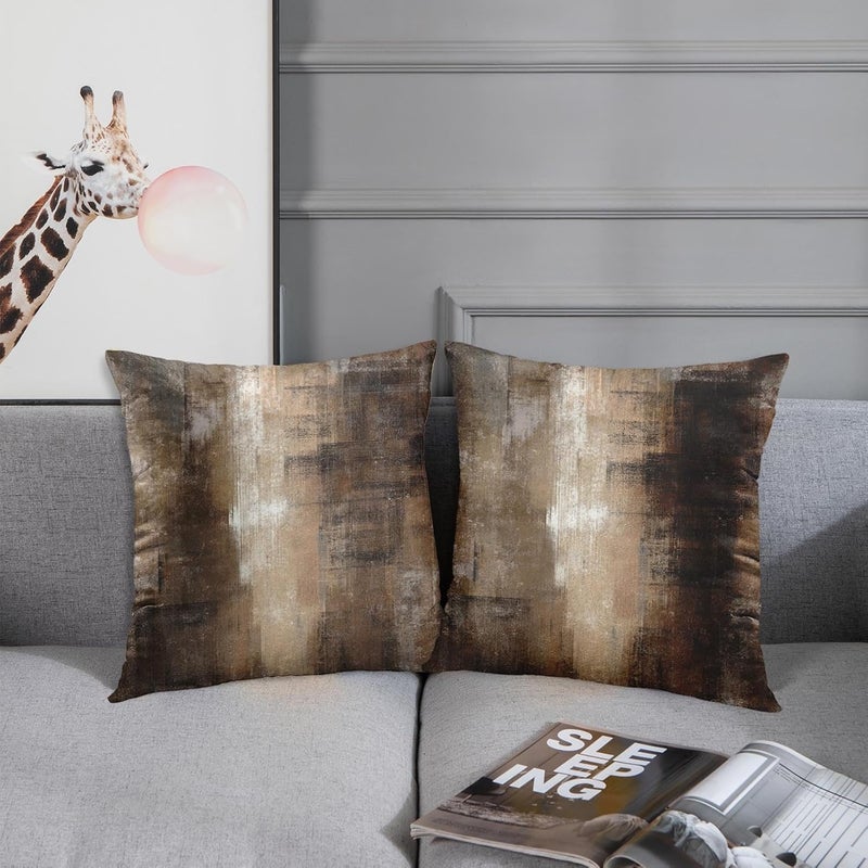 Britimes Throw Pillow Covers Modern Home Art Decor, 16 x 16 Inches Set of 2 Abstract Oil Painting Pillowcases for Bedroom, Living Room, Cushion Couch Sofa, Brown Grey Beige - Image 3