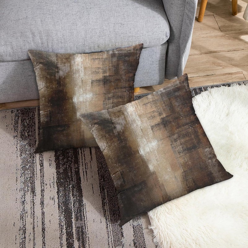 Britimes Throw Pillow Covers Modern Home Art Decor, 16 x 16 Inches Set of 2 Abstract Oil Painting Pillowcases for Bedroom, Living Room, Cushion Couch Sofa, Brown Grey Beige - Image 4
