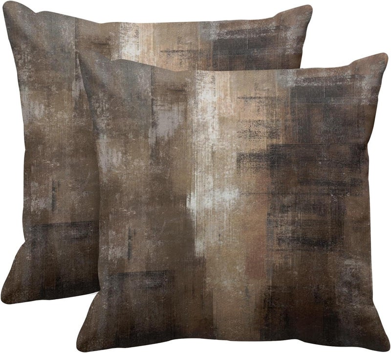 Britimes Throw Pillow Covers Modern Home Art Decor, 16 x 16 Inches Set of 2 Abstract Oil Painting Pillowcases for Bedroom, Living Room, Cushion Couch Sofa, Brown Grey Beige - Image 1