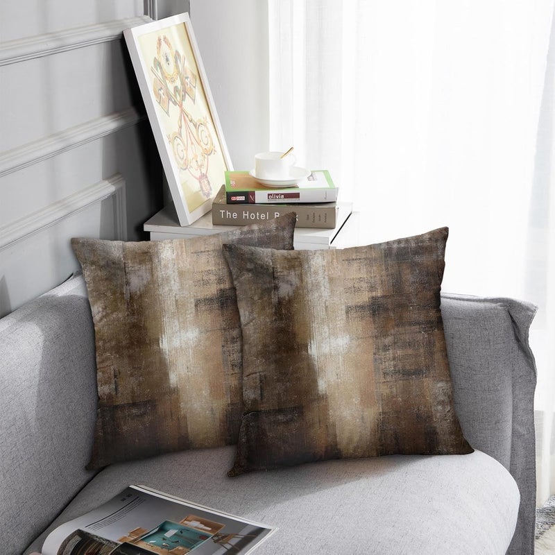 Britimes Throw Pillow Covers Modern Home Art Decor, 16 x 16 Inches Set of 2 Abstract Oil Painting Pillowcases for Bedroom, Living Room, Cushion Couch Sofa, Brown Grey Beige - Image 5