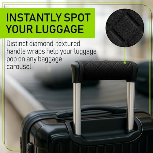 Untethered Luggage Handle Wraps (4-Pack) | Padded Suitcase Handle Covers with Diamond-Grip Design – Comfortable Neoprene Travel Handle Wraps for Luggage, Bags & Suitcases. (4-Pack | Black) - Image 5