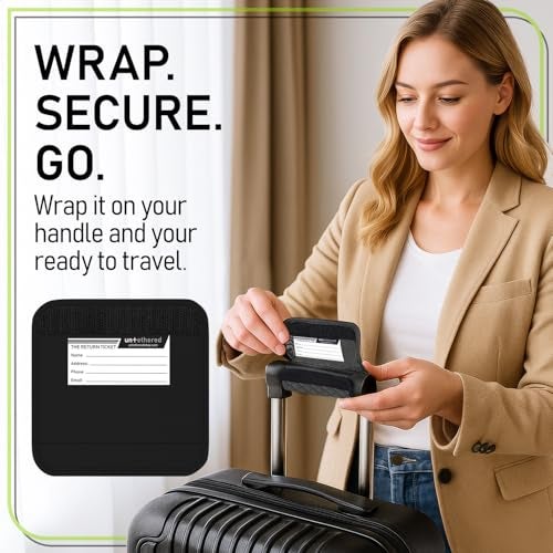 Untethered Luggage Handle Wraps (4-Pack) | Padded Suitcase Handle Covers with Diamond-Grip Design – Comfortable Neoprene Travel Handle Wraps for Luggage, Bags & Suitcases. (4-Pack | Black) - Image 3
