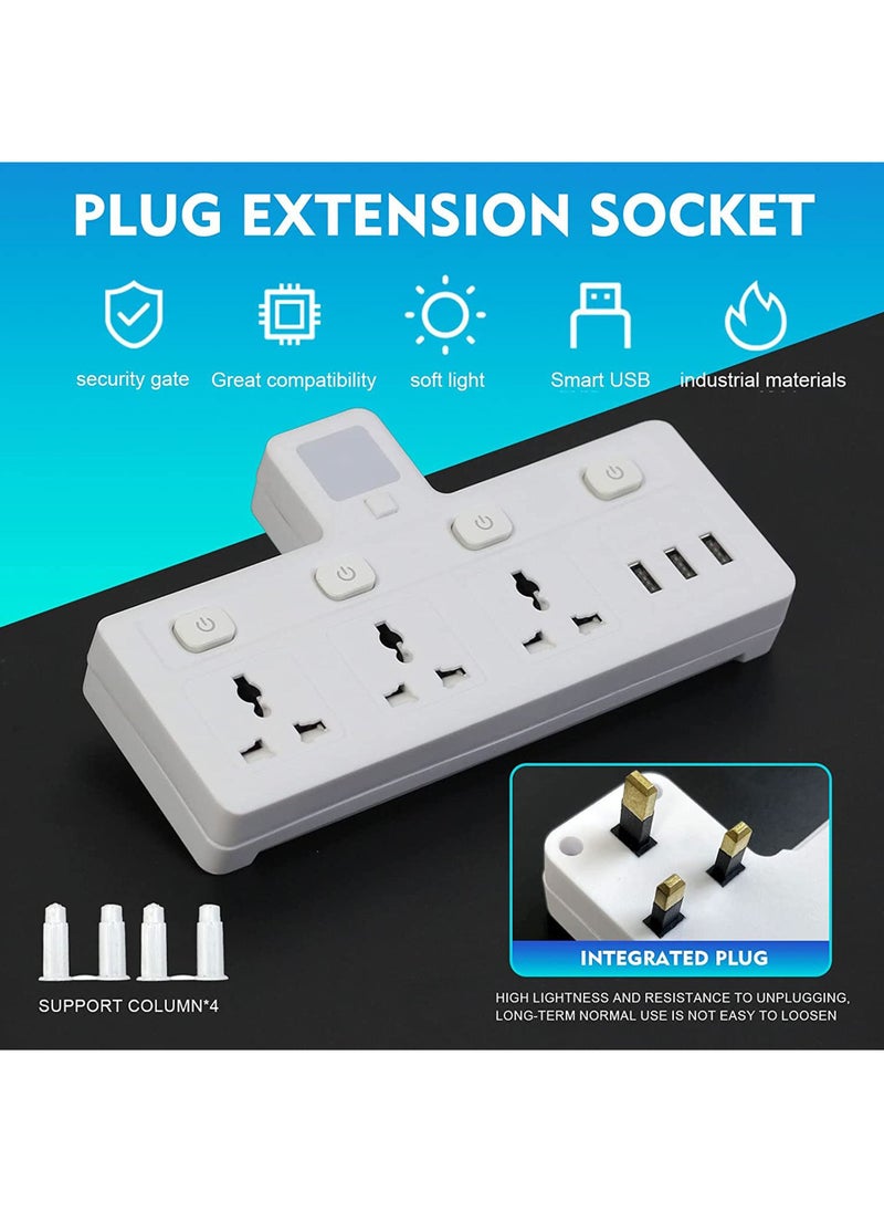 Rock Pow - Multi Plug Extension Socket with 3 USB Extender Wall with 3 Outlets and an Electrical Power Extender Outlet Adaptor for Home Office and Kitchen - Image 1