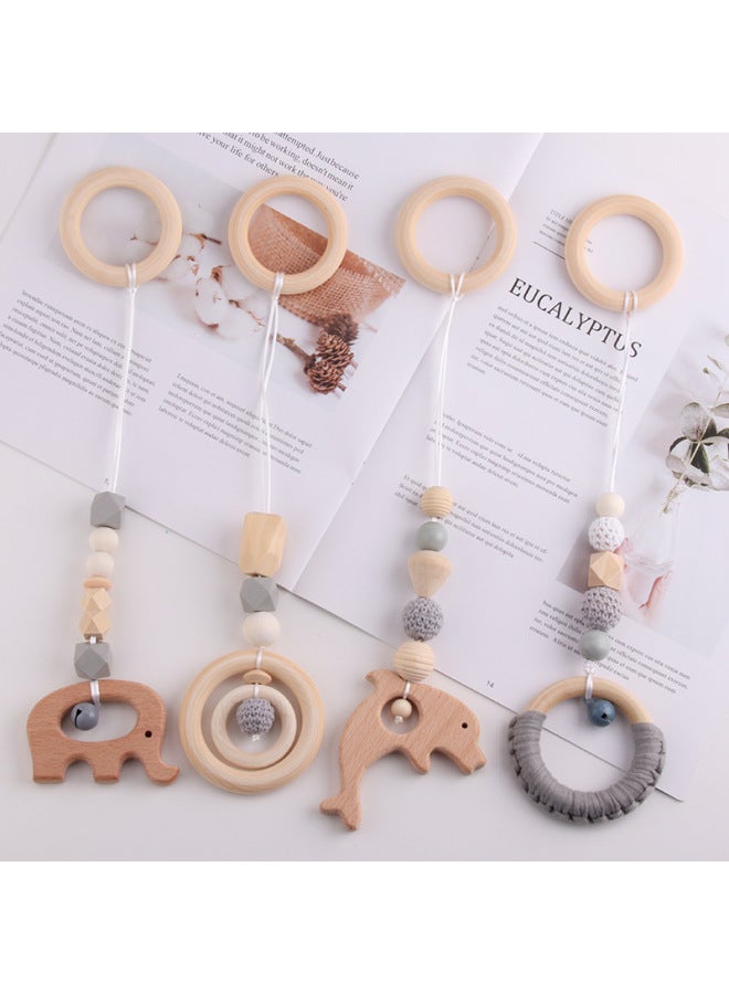 Children's Bell Toys Baby's Fitness Toys Wooden Fitness Equipment Beech Grinding Stick Glue-Color:Custom Color Four-piece Set - Image 2