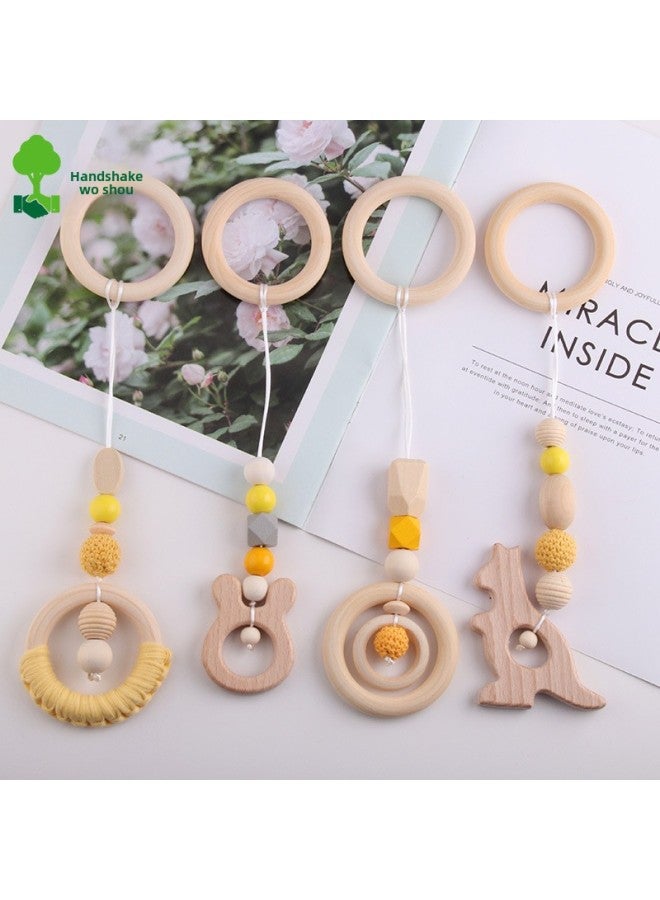 Children's Bell Toys Baby's Fitness Toys Wooden Fitness Equipment Beech Grinding Stick Glue-Color:Custom Color Four-piece Set - Image 1